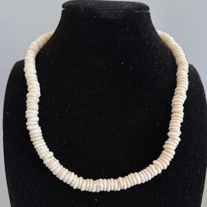 Vintage Puka Shell Choker Necklace 16" LARGE SHELLS Barrel Clasp Surfer Hawaii